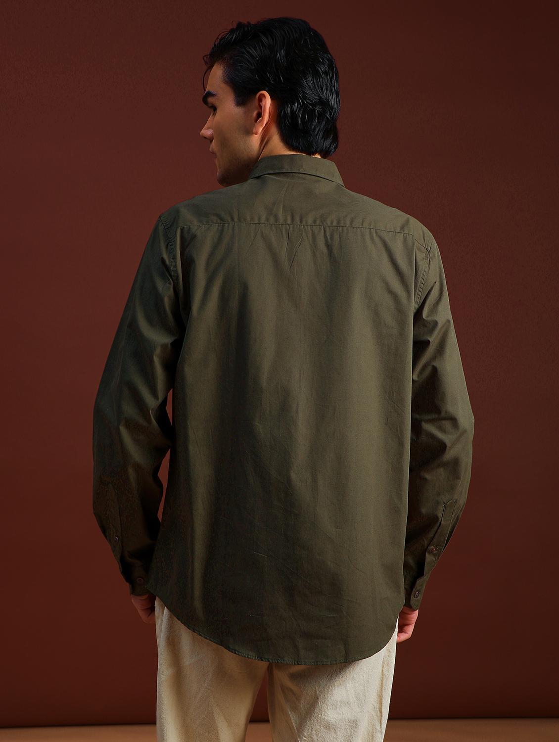 olive cotton casual shirt - 21885280 - Standard Image - 4