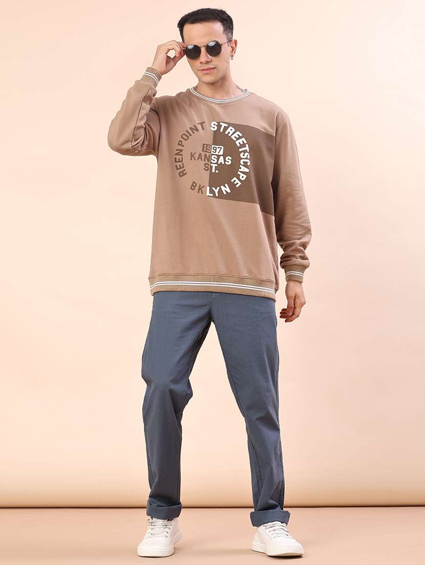 blue linen flat front casual trousers - 21885306 -  Standard Image - 4