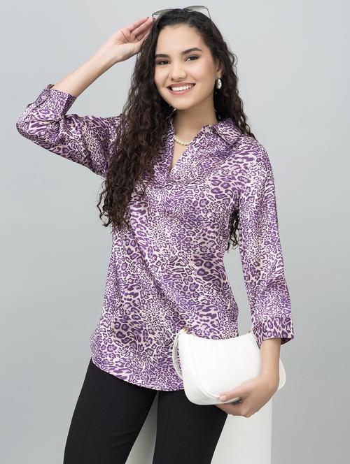 women animal printed collared high low top - 21885923 - Standard Image - 0