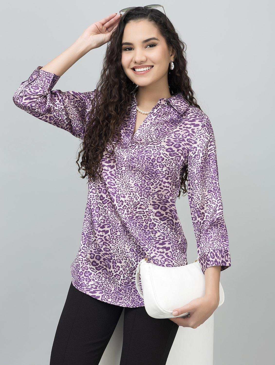 women animal printed collared high low top - 21885923 - Zoom Image - 0
