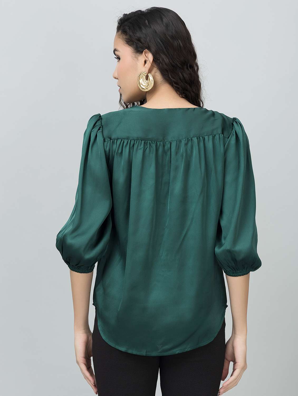 women solid puff sleeves regular top - 21885931 - Standard Image - 4