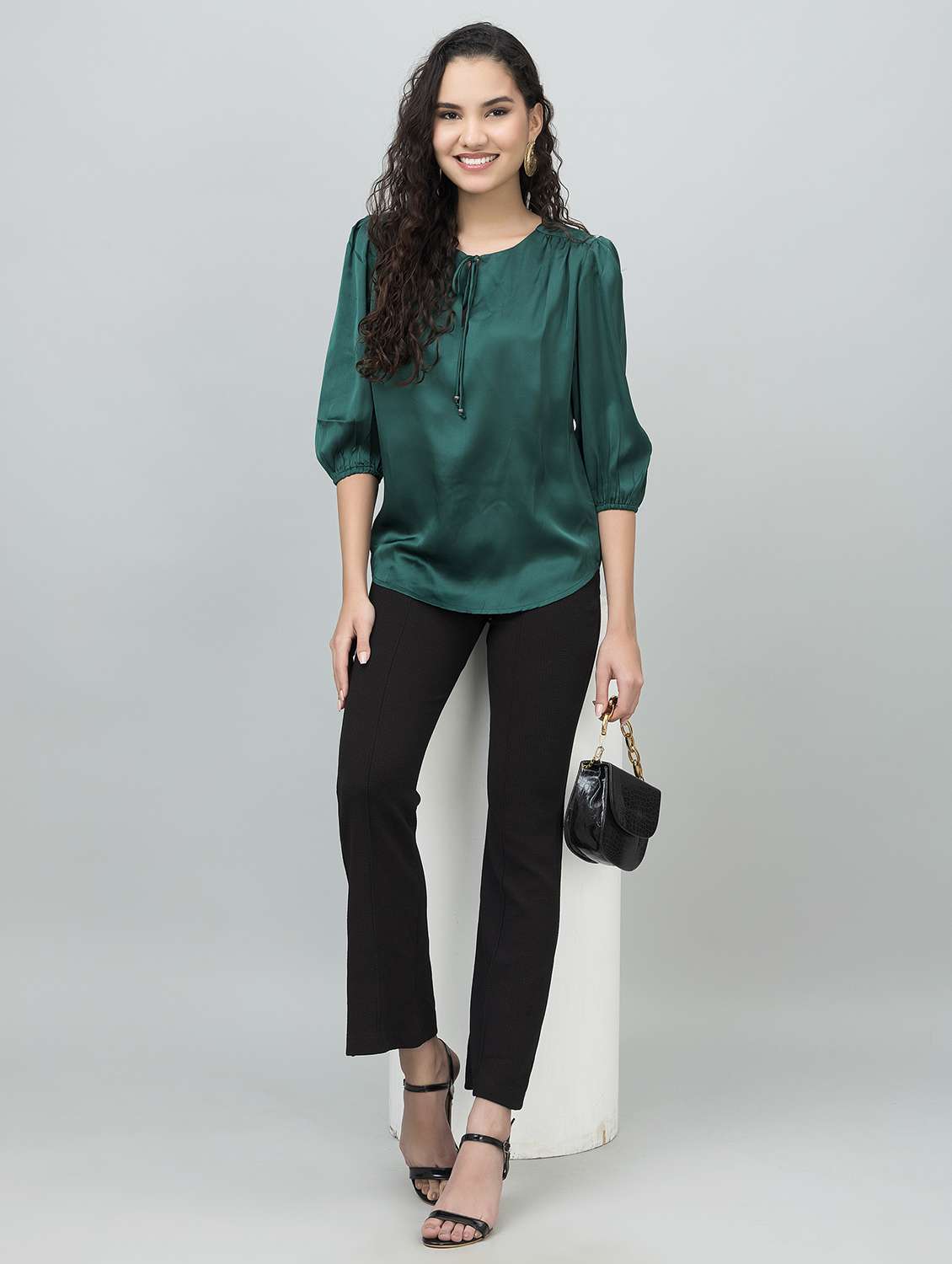 women solid puff sleeves regular top - 21885931 - Standard Image - 6
