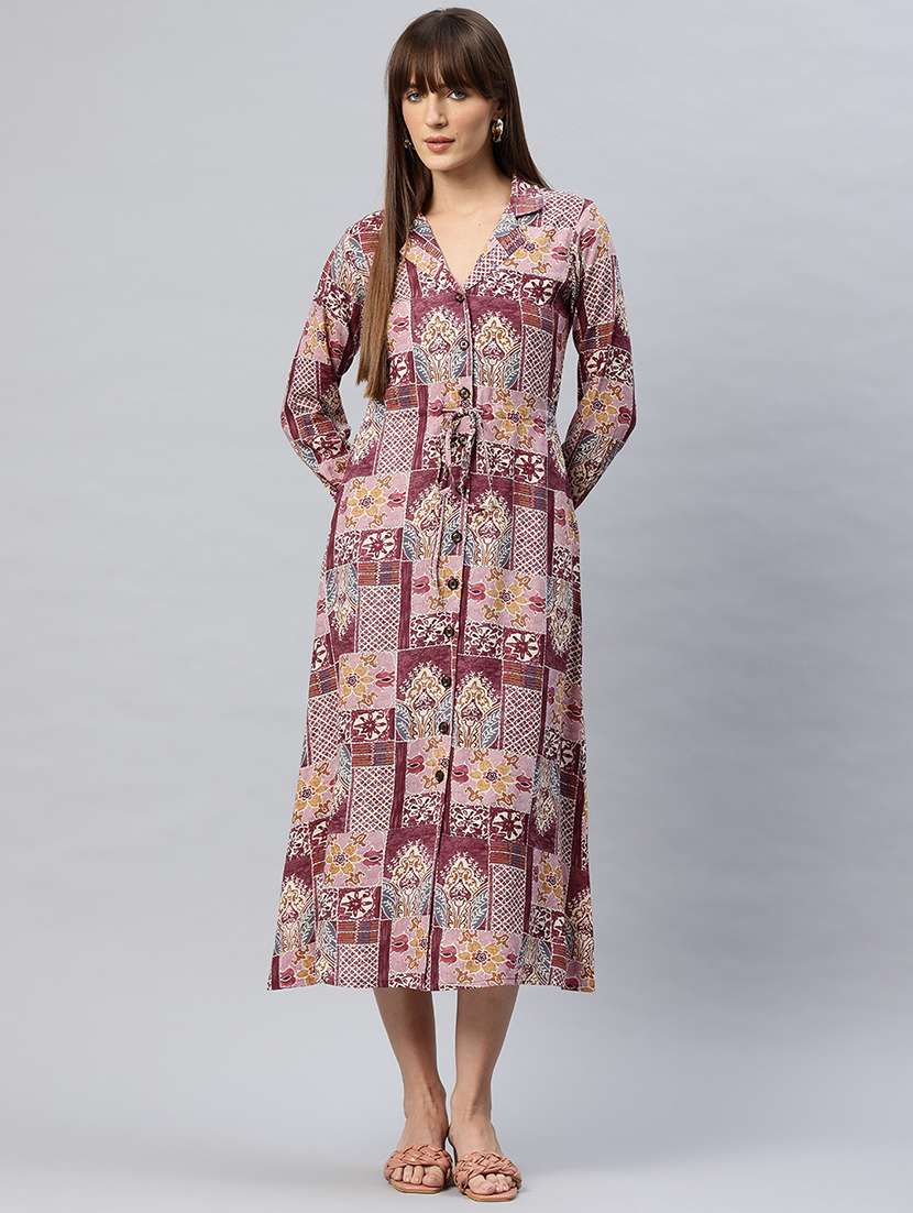 women printed lapel neck shirt dress - 21887816 -  Standard Image - 1