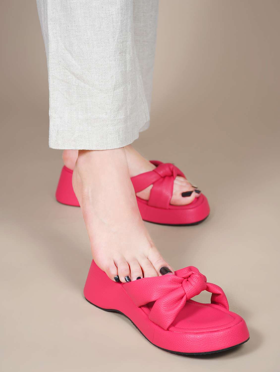 women pink slip on wedge