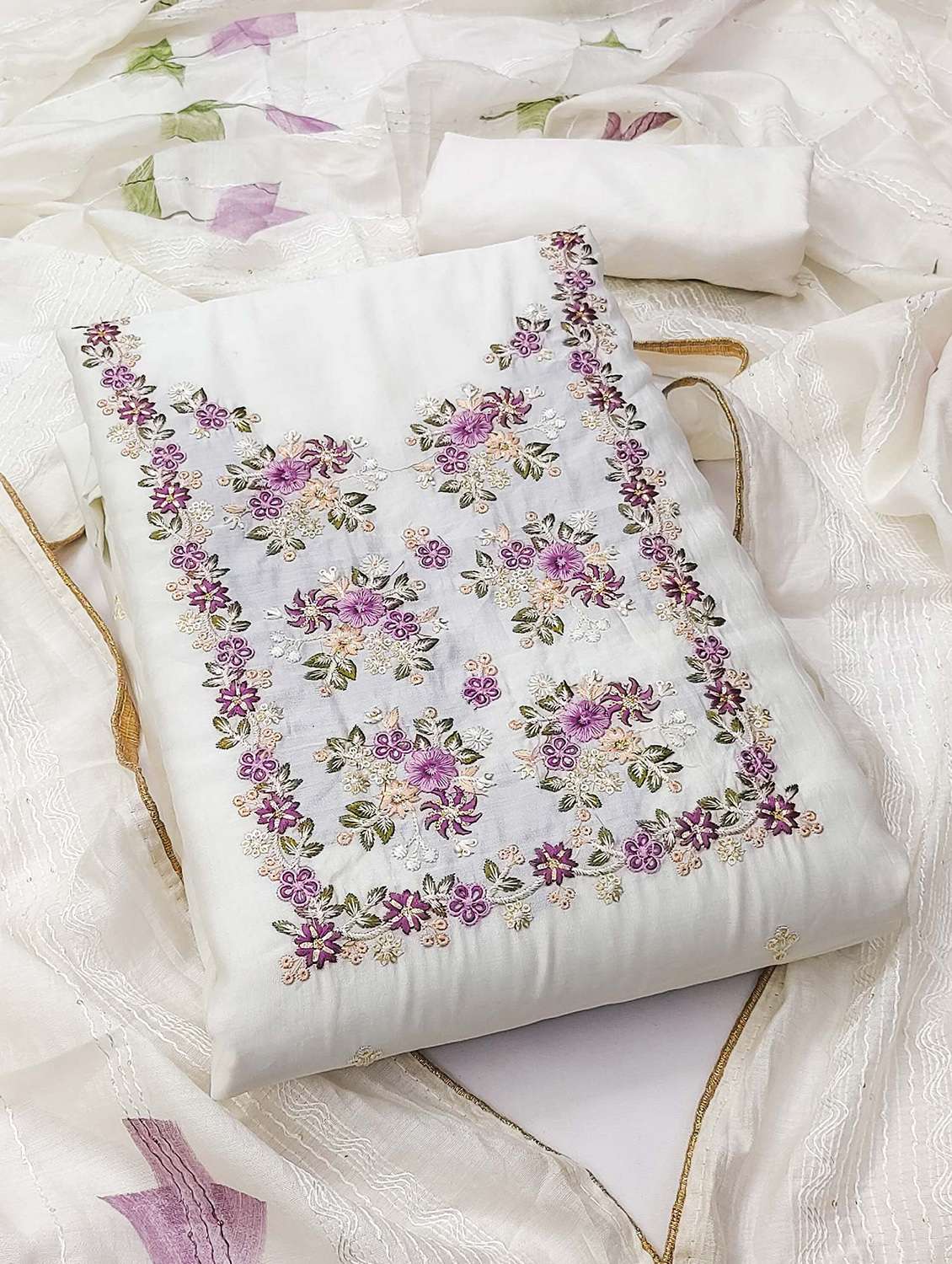 women embroidered unstitched suit set