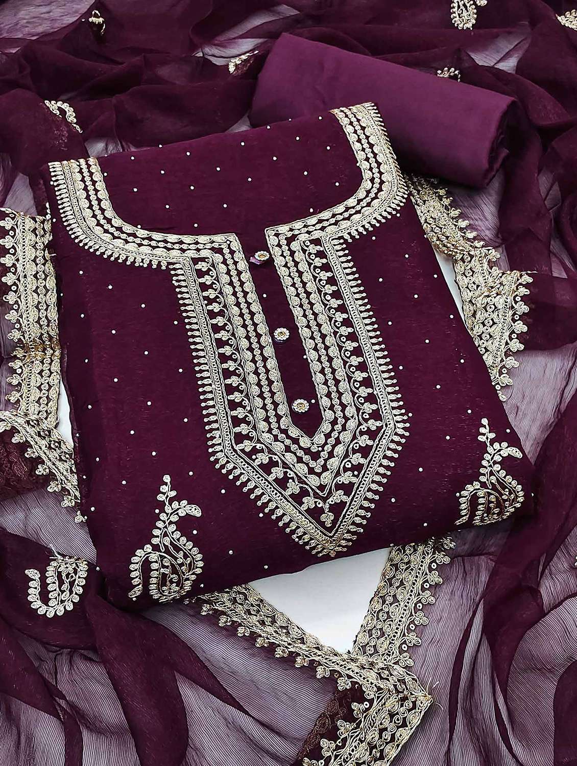 women embroidered unstitched suit set