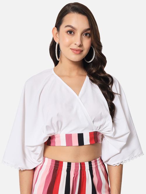 women solid batwing sleeves crop top - 21898929 -  Standard Image - 0