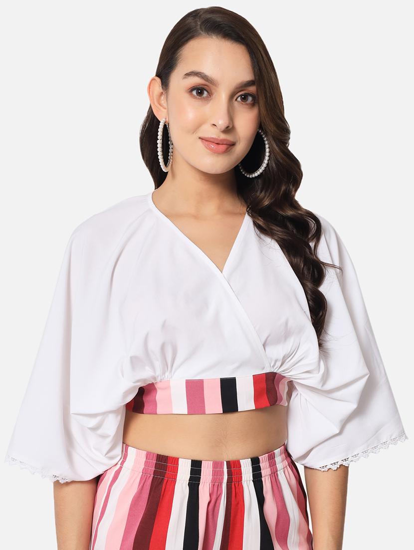 women solid batwing sleeves crop top - 21898929 -  Zoom Image - 0