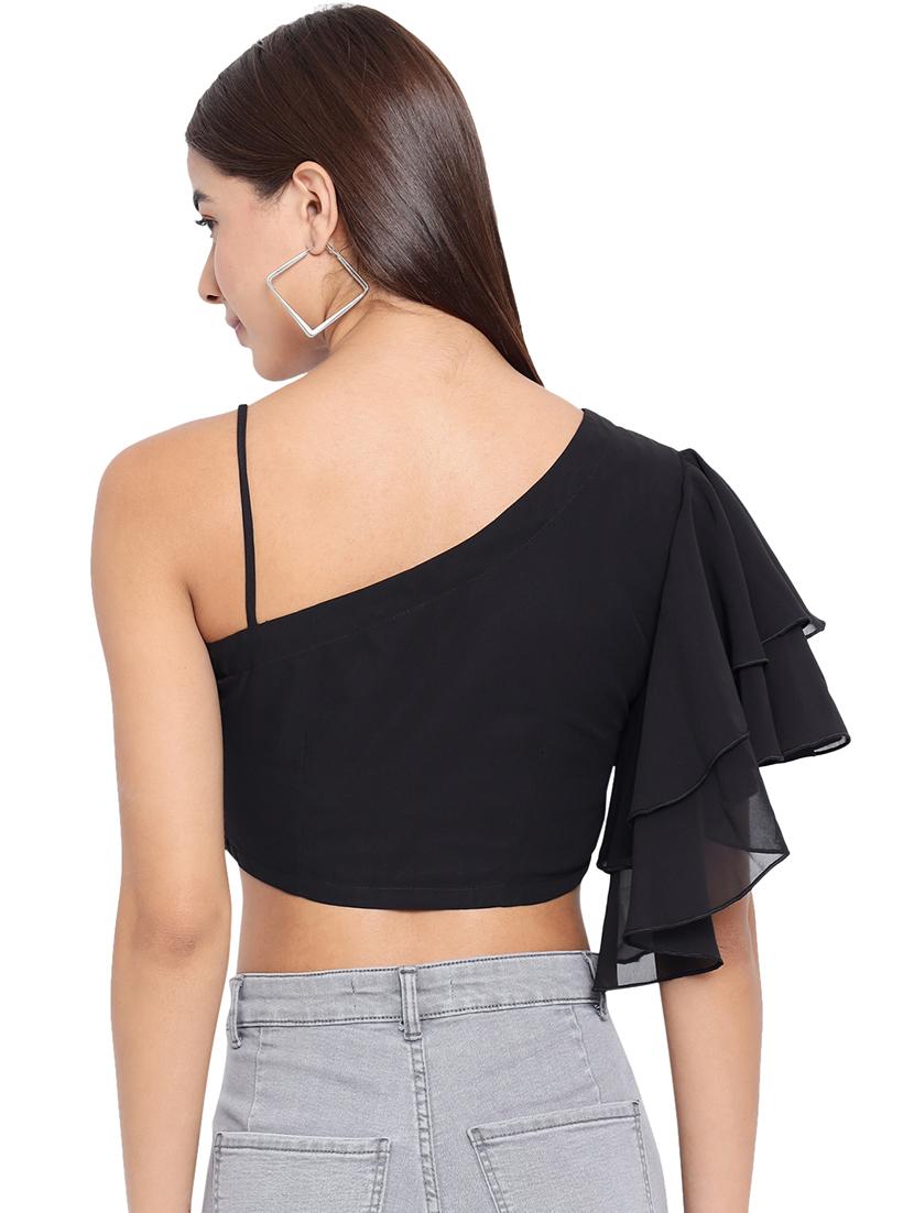 women solid single shoulder crop top - 21898931 - Standard Image - 4