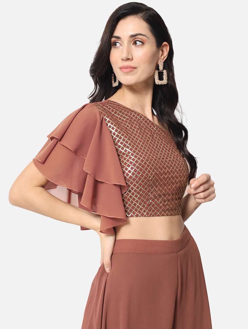 women embellished single shoulder crop top - 21898932 -  Standard Image - 1