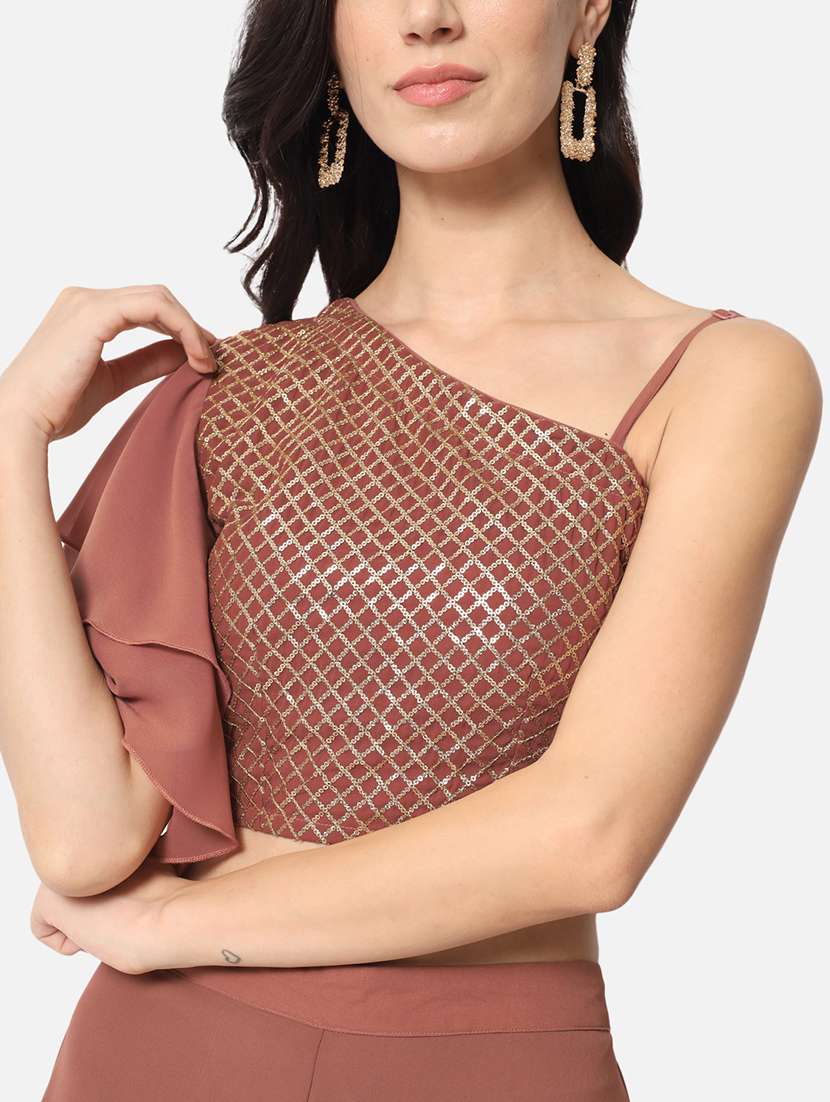 women embellished single shoulder crop top - 21898932 -  Standard Image - 4