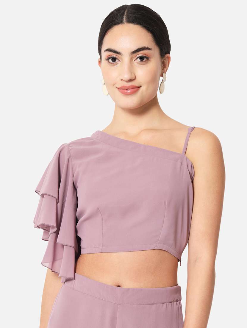 women solid single shoulder crop top