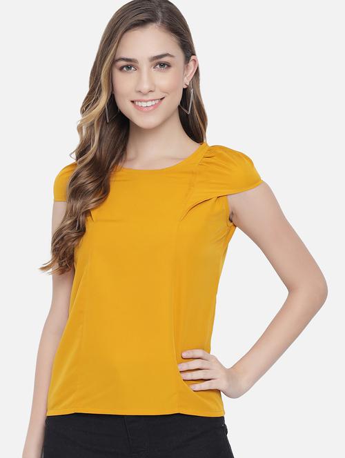 women solid cap sleeves regular top - 21898935 -  Standard Image - 0
