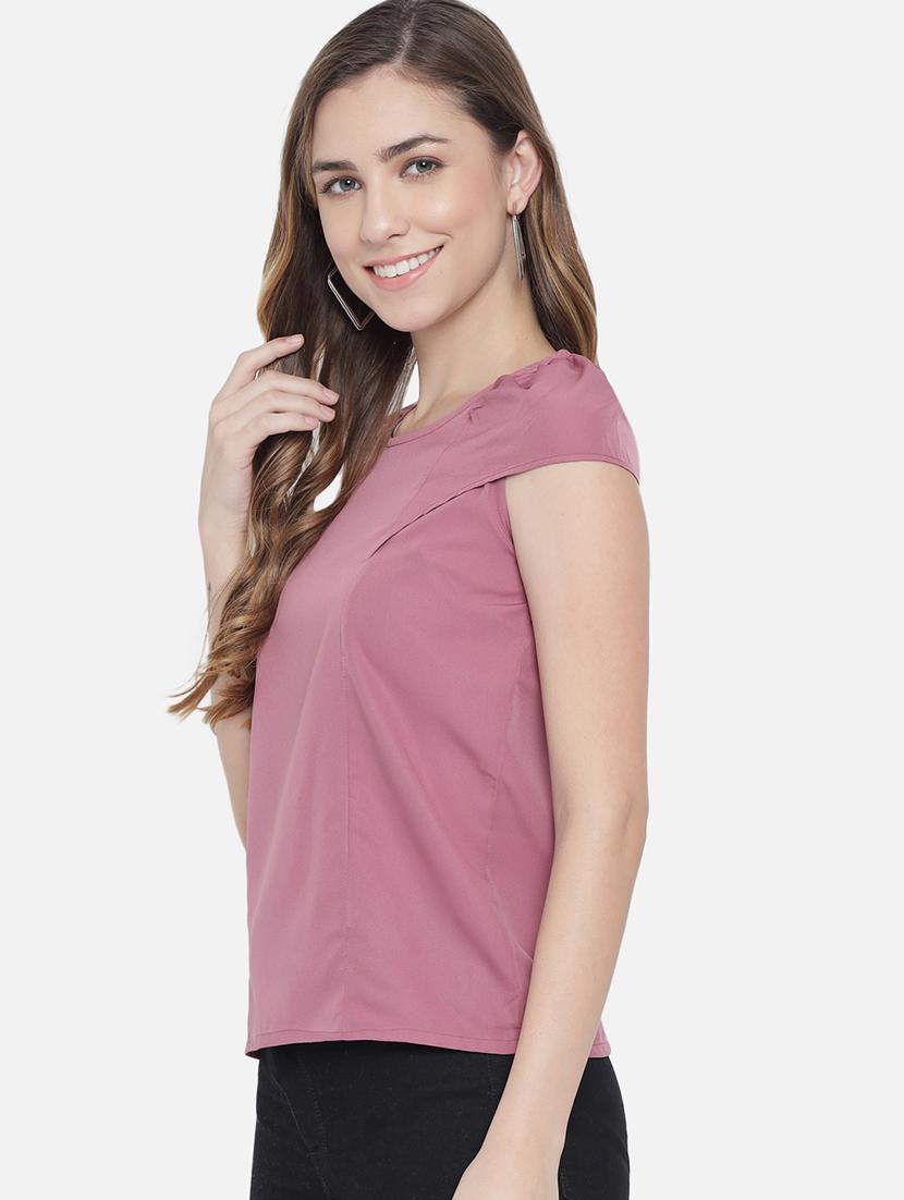 women solid cap sleeves regular top - 21898936 - Standard Image - 1