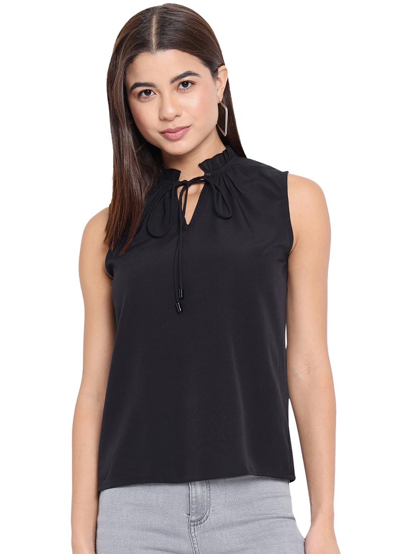women solid sleeveless tie-up neck regular top - 21898938 - Zoom Image - 0