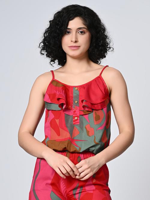 women printed shoulder strap regular top - 21898944 - Standard Image - 0