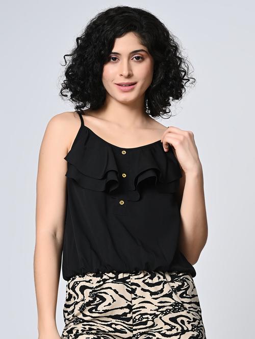 women solid shoulder strap regular top - 21898945 - Standard Image - 0