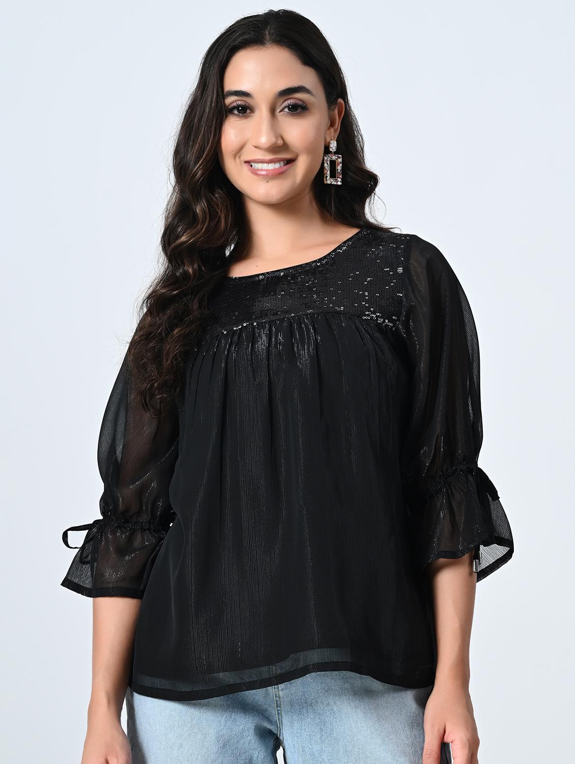 women embellished round neck regular top - 21898947 -  Zoom Image - 0
