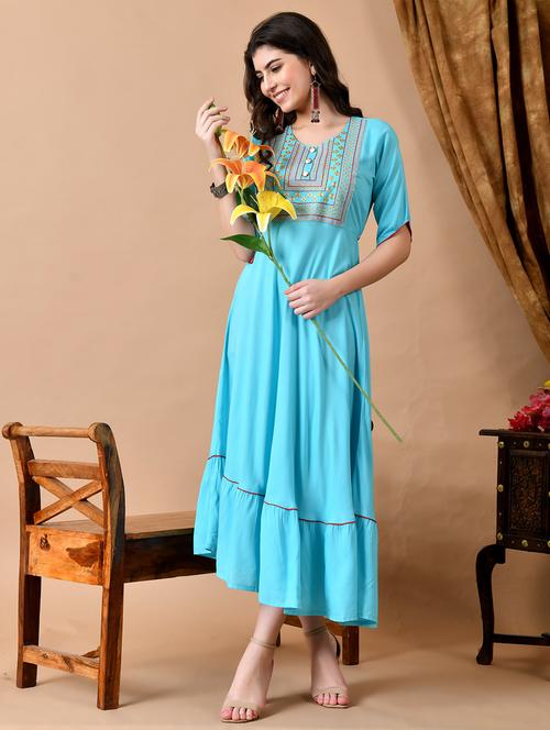 women embroidered short sleeve tiered ethnic dress - 21898996 - Standard Image - 0