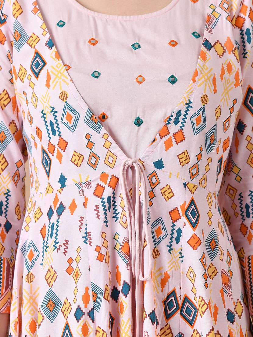 women printed three quarter sleeve ethnic dress - 21899000 -  Standard Image - 1