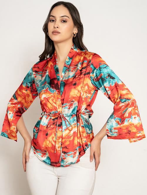 women printed bell sleeves asymmetric top - 21899008 -  Standard Image - 0