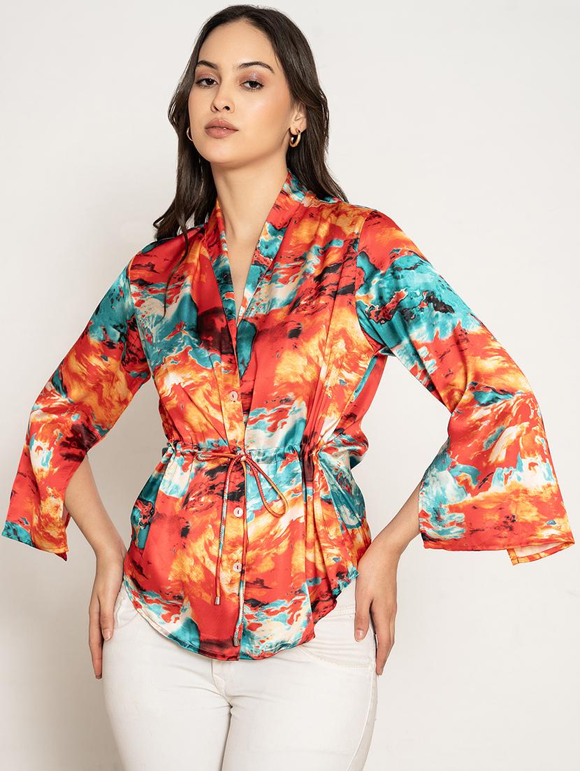 women printed bell sleeves asymmetric top - 21899008 -  Zoom Image - 0