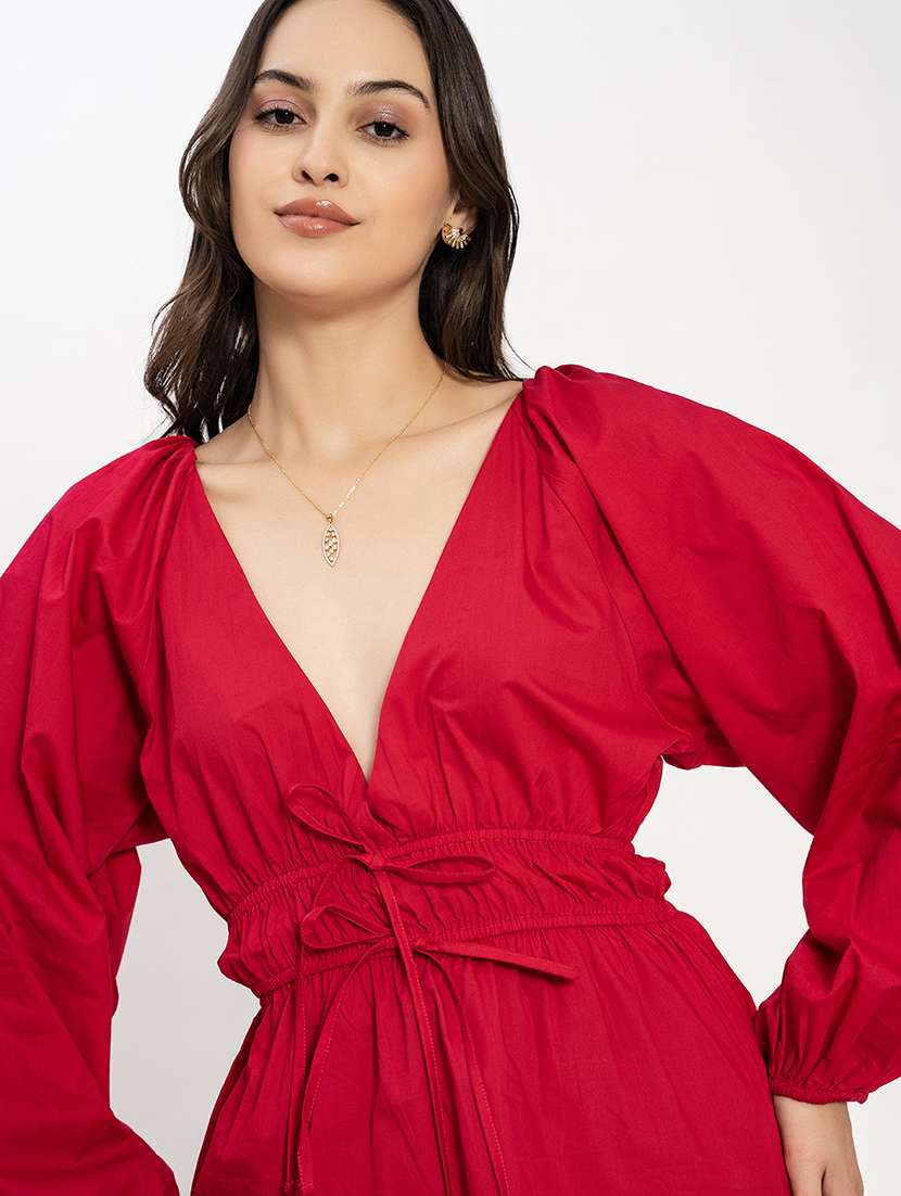 women solid puff sleeves peplum top - 21899013 - Standard Image - 4