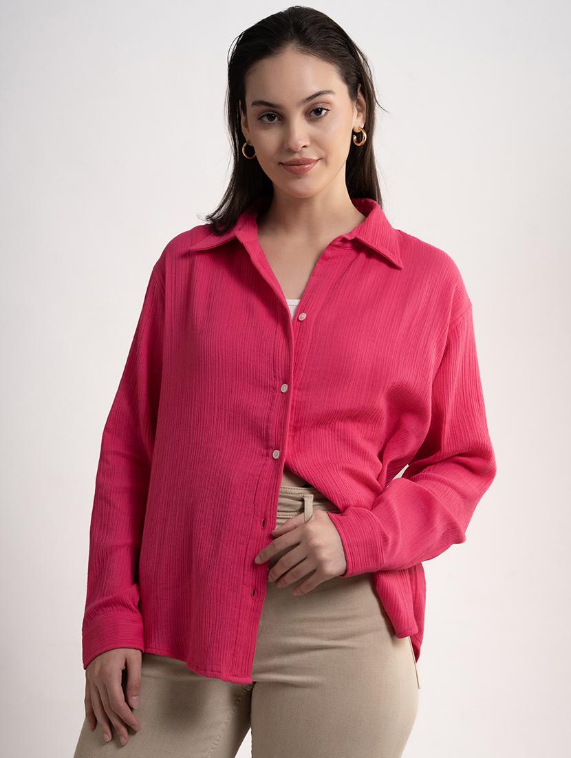 women solid collared oversized shirt - 21899016 - Zoom Image - 0