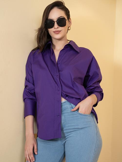 women solid collared oversized shirt - 21899017 -  Standard Image - 0