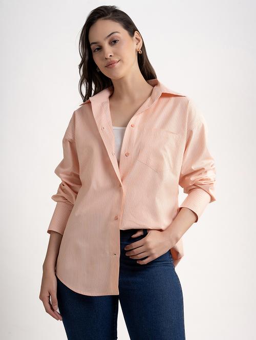 women striped collared oversized shirt - 21899020 - Standard Image - 0