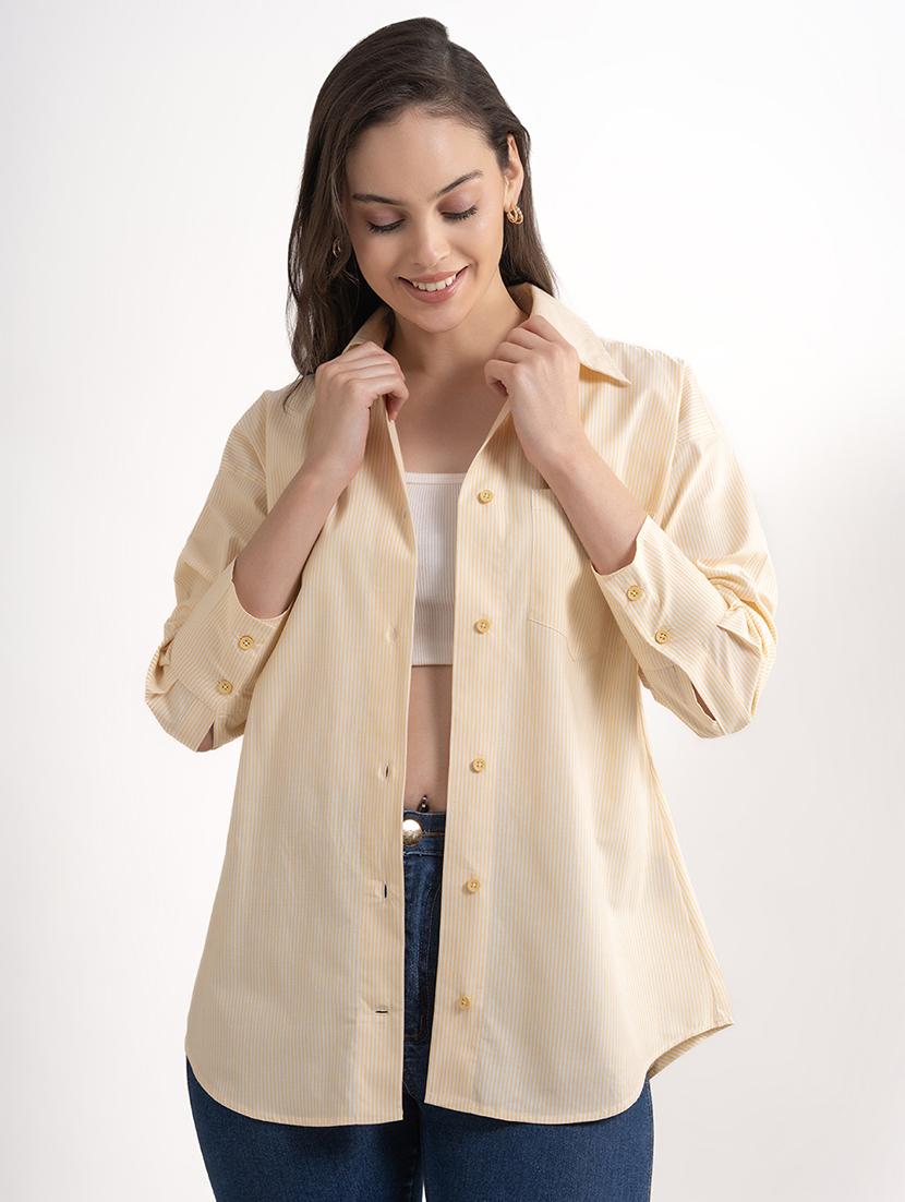 women striped collared oversized shirt - 21899021 -  Zoom Image - 0