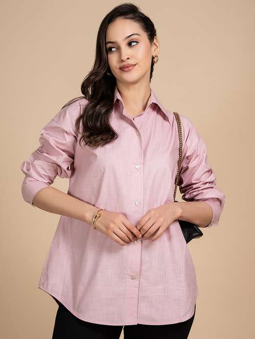 women solid collared oversized shirt - 21899022 - Standard Image - 0