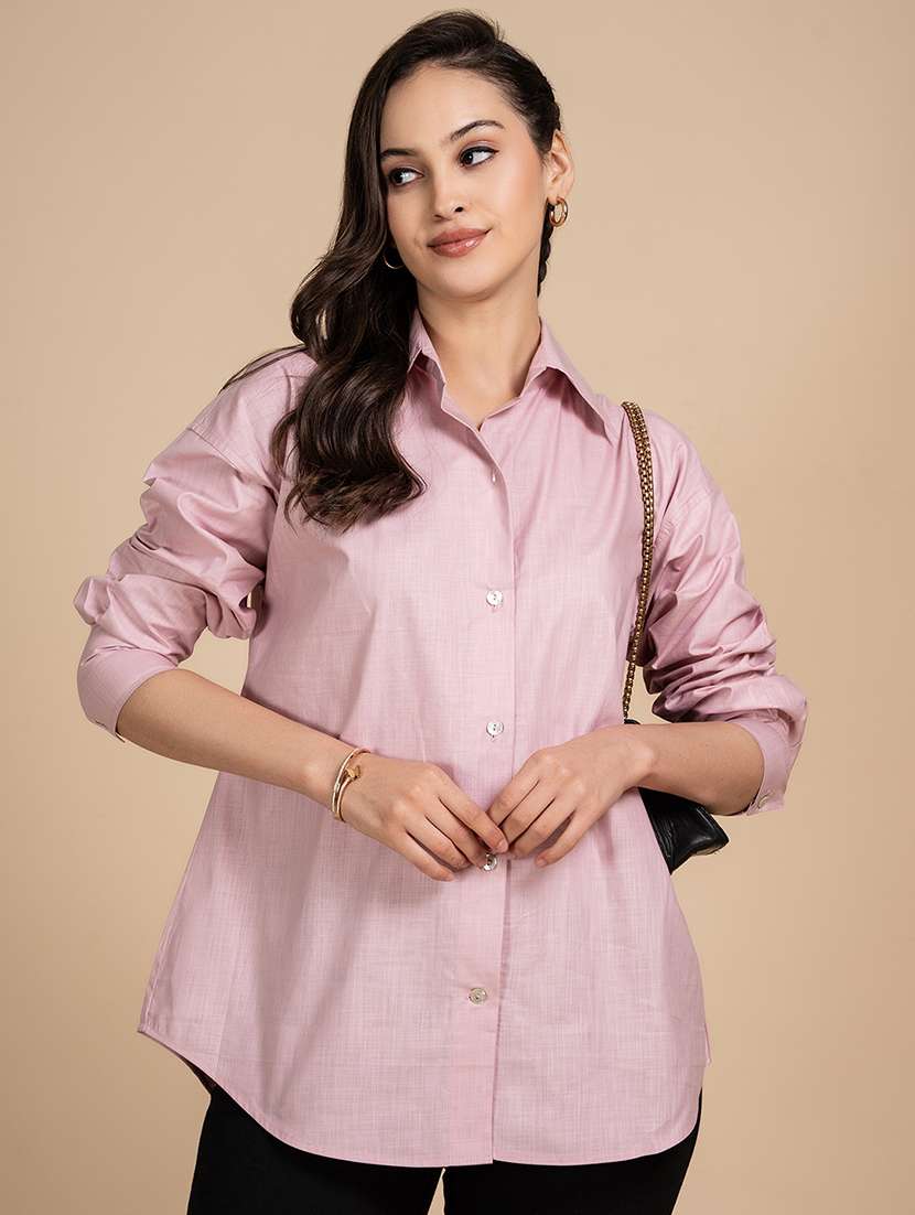 women solid collared oversized shirt - 21899022 - Zoom Image - 0