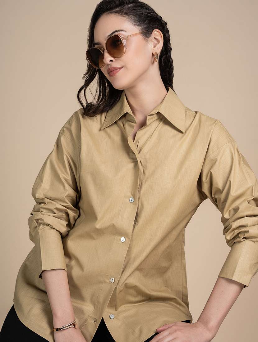 women solid collared oversized shirt - 21899024 - Zoom Image - 0