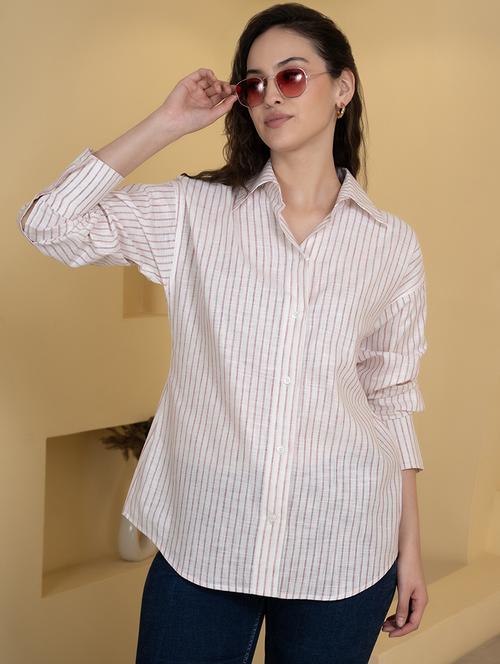 women striped collared oversized shirt - 21899026 -  Standard Image - 0