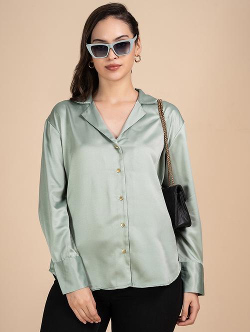 women solid lapel neck regular fit shirt - 21899029 -  Standard Image - 0