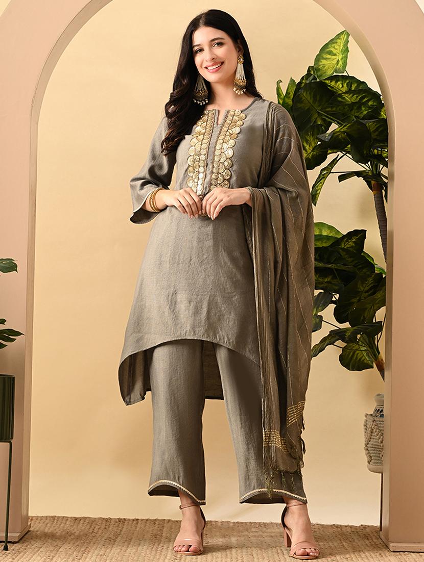 women gota detailed kurta pant with dupatta - 21899145 - Zoom Image - 0