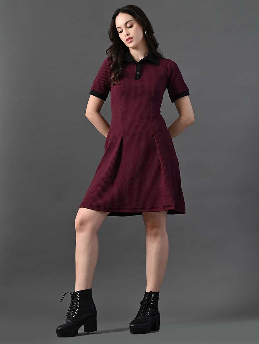 women solid short sleeves collared a-line dress - 21899159 - Standard Image - 4