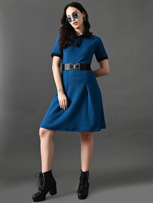 women solid short sleeves collared a-line dress - 21899161 -  Standard Image - 0