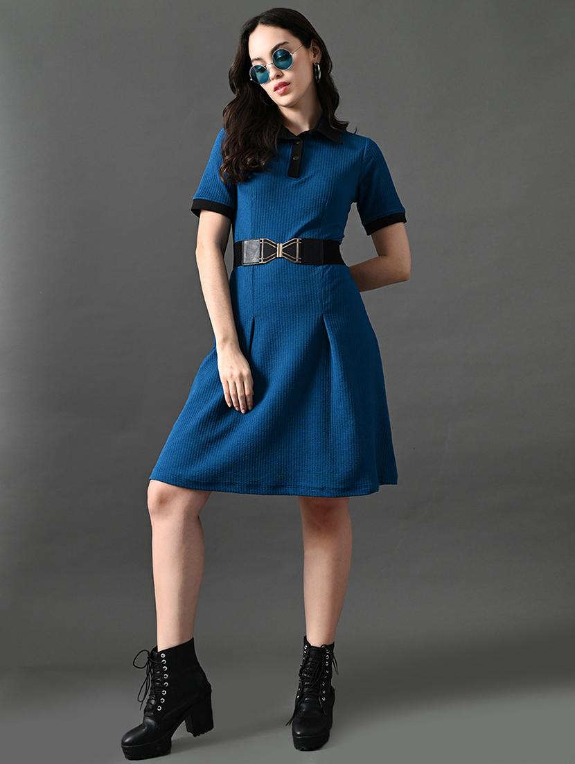 women solid short sleeves collared a-line dress - 21899161 -  Zoom Image - 0