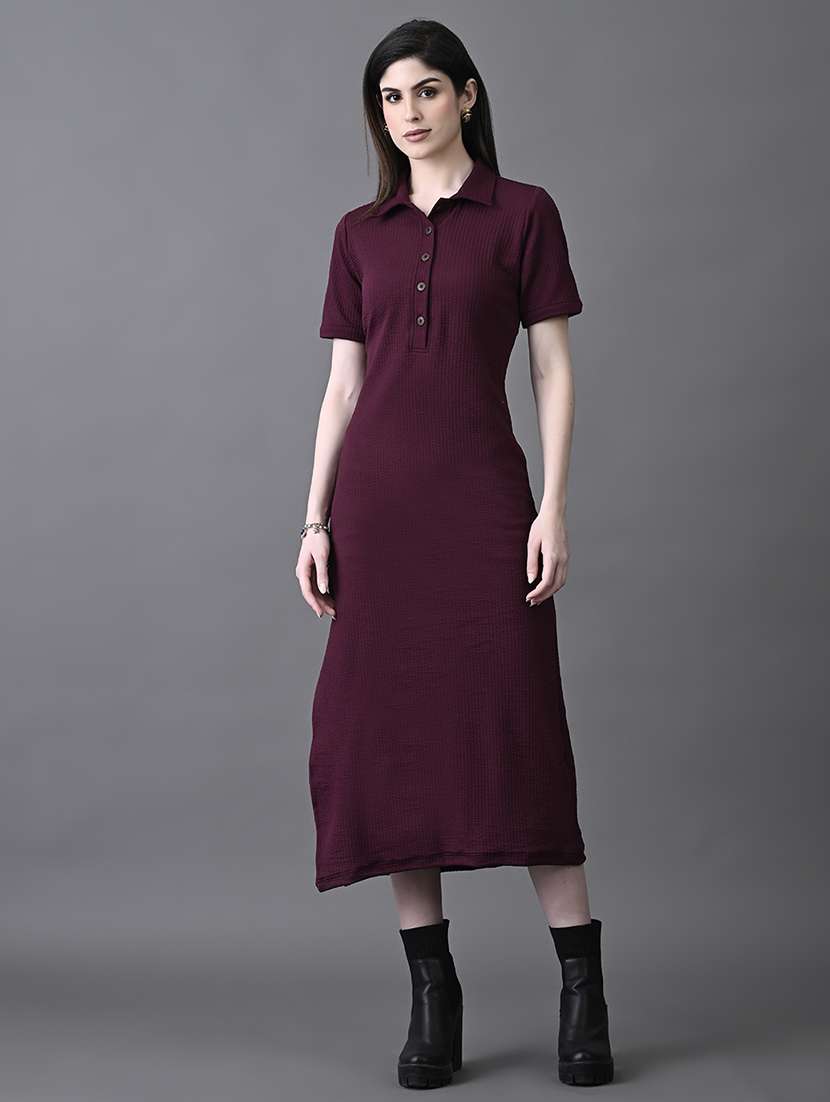women solid collared sheath dress