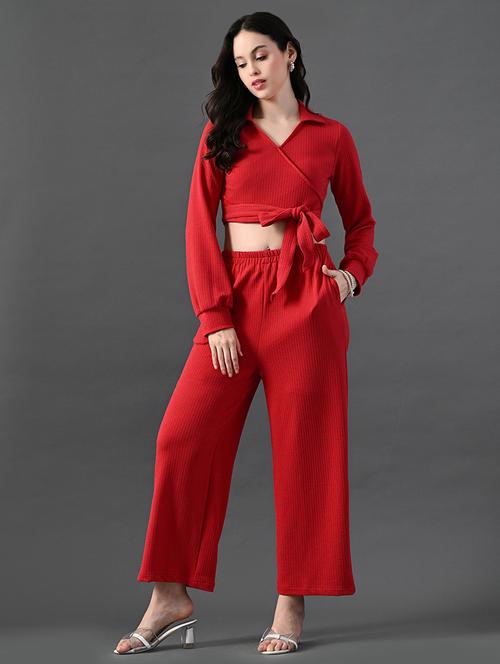 women solid wrap top and trouser co-ord set - 21899188 - Standard Image - 0