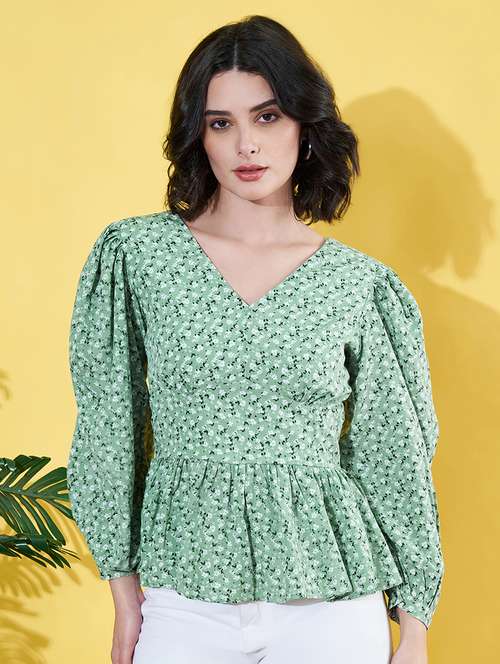 women floral printed puff sleeves peplum top - 21899230 -  Standard Image - 0