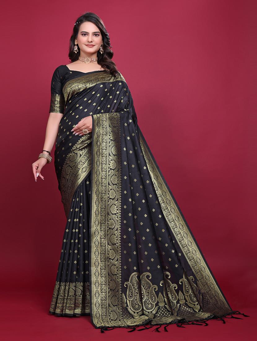 women black banarasi saree with blouse - 21899286 -  Zoom Image - 0