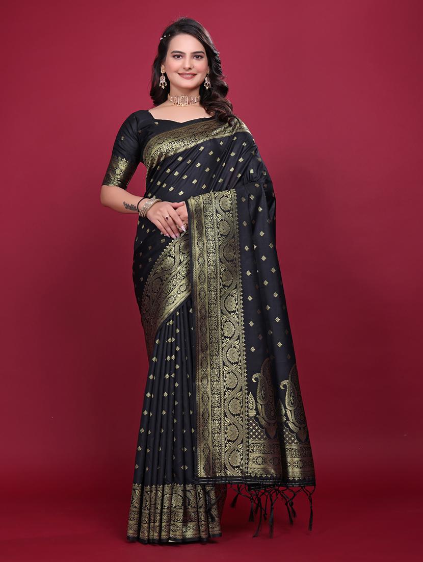 women black banarasi saree with blouse - 21899286 -  Standard Image - 1