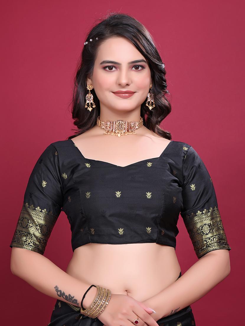 women black banarasi saree with blouse - 21899286 - Standard Image - 6