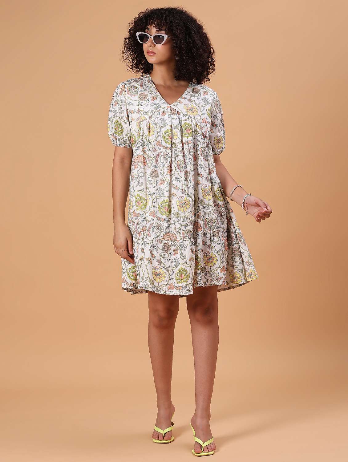 women off white floral short sleeve tiered dress - 21900873 -  Standard Image - 6