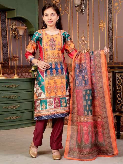 girls printed kurta and pant with dupatta   - 21900958 -  Standard Image - 0