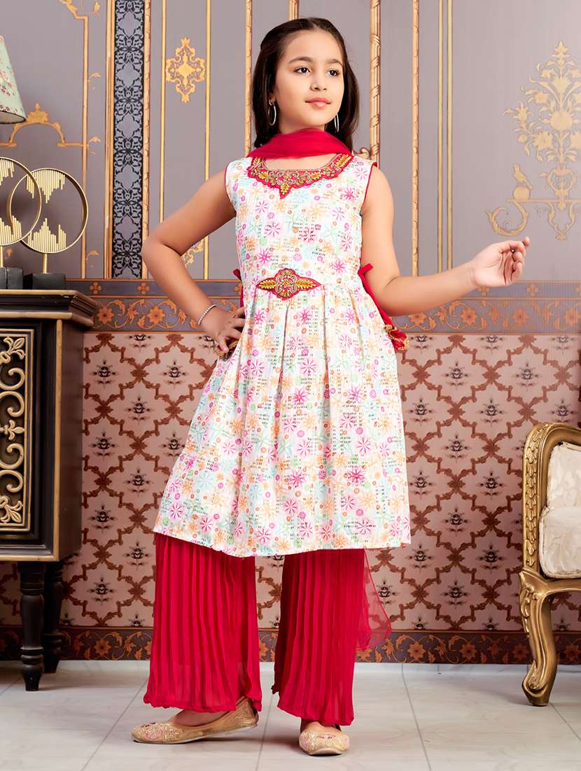 girls printed kurta and palazzo with dupatta  