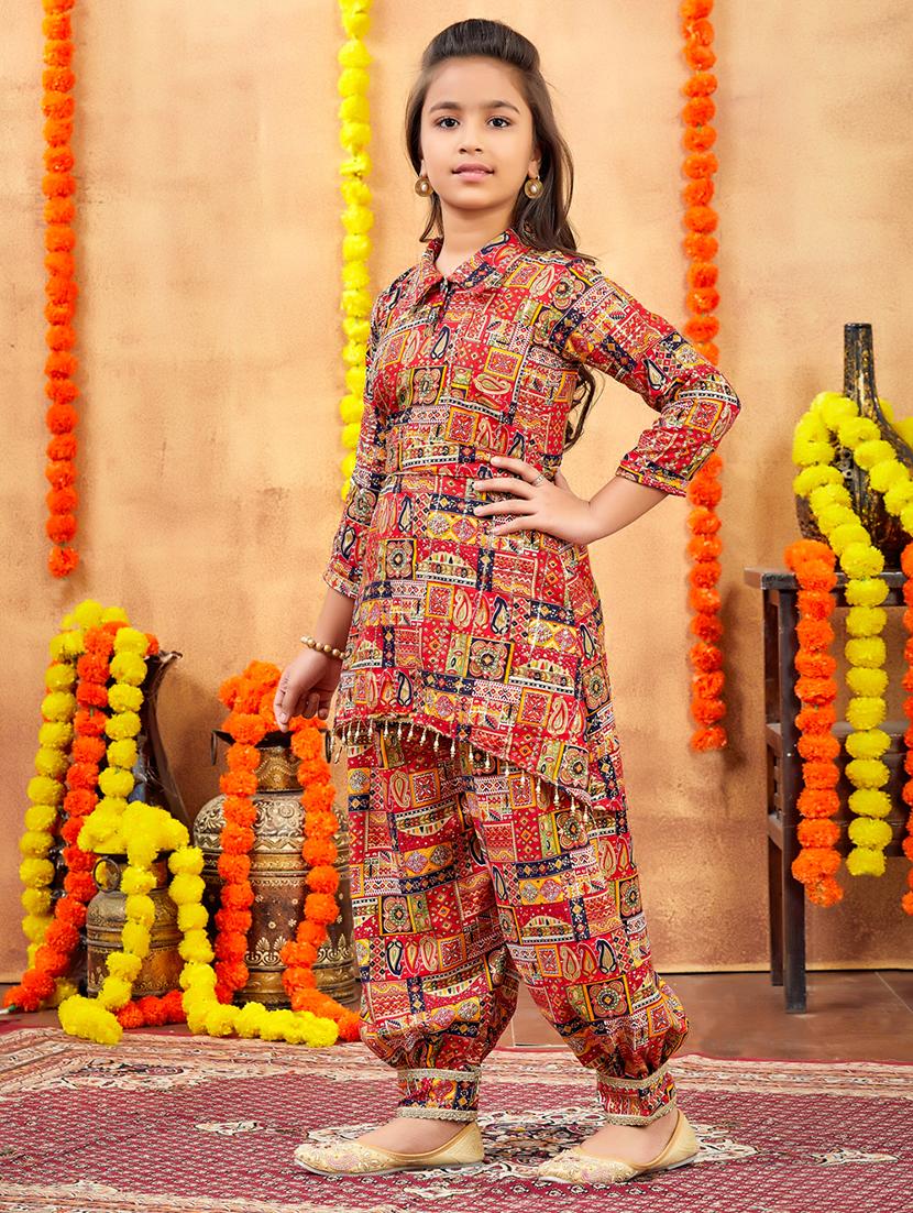 girls printed collared kurta and salwar set - 21900981 - Standard Image - 1